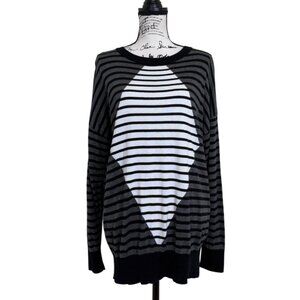 Planet by Lauren G Women's Sweater Black Stripe Cotton Modal Peru One Size